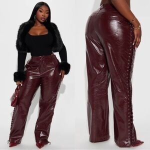 Claim To Fame Faux Leather Lace Up Pant 33″ - Burgundy - Sz 1X